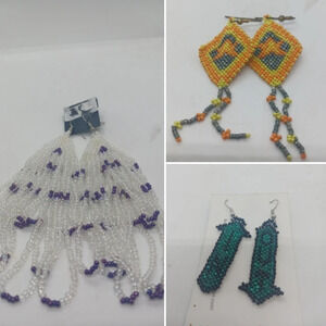 NEW 3 PAIR HANDMADE BEADED ASSORTED EARRINGS